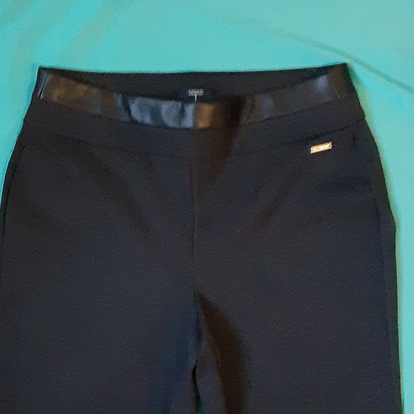 TAHARI  BLACK  PULL ON PANTS, FAUX LEATHER PIPING, SMALL PETITE - Picture 2 of 10